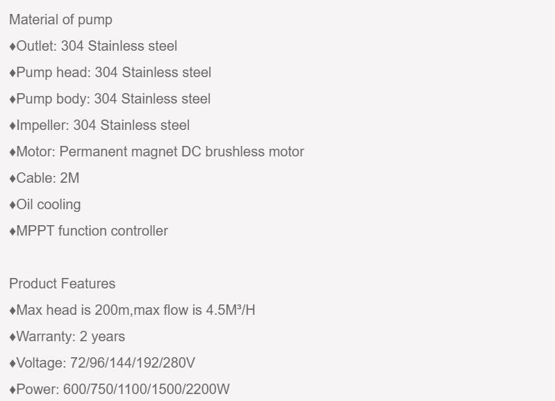 3 inches ac dc 3pss h solar water pump stainless steel impeller deep